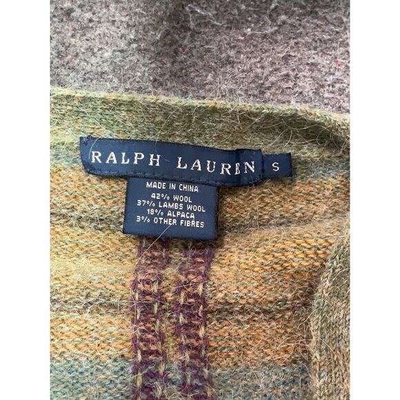 VTG Ralph Lauren Alpaca Wool Green Plaid Tartan Leather Patch V Neck Cardigan S - Picture 4 of 4